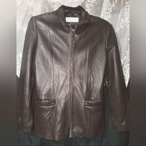 Jones New York leather coat dark grey/ brown size Large